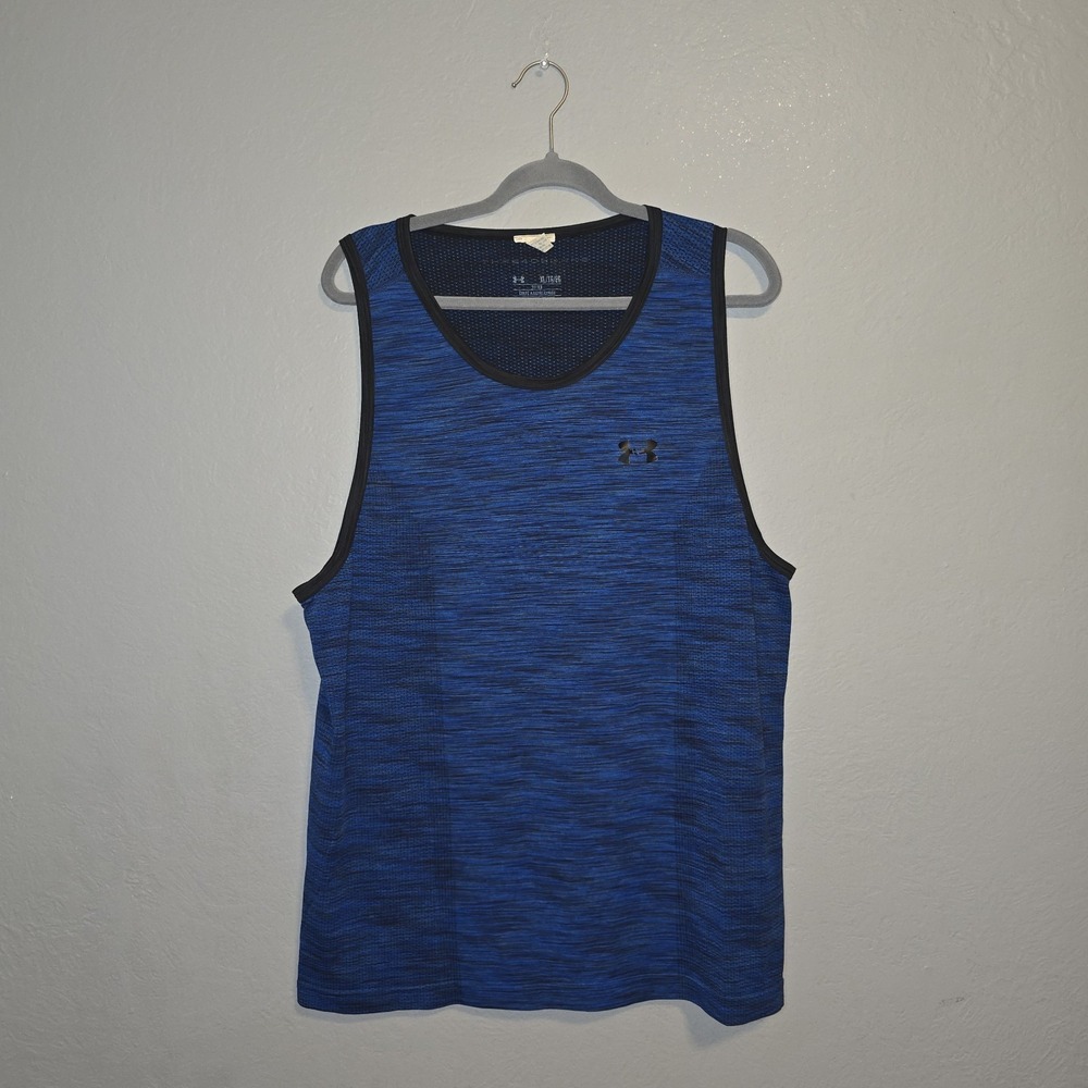 Under Armour Threadborne Mens Fitted Muscle Tank Blue Heat Gear Athletic Sz XL